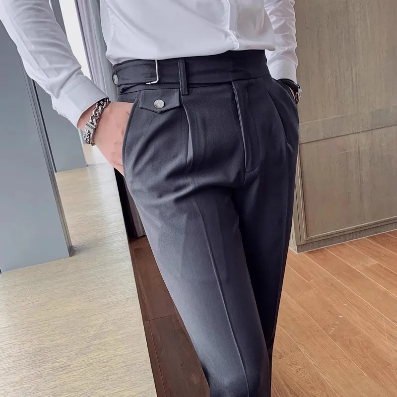Mens Suit Pants England Style Smart Casual Solid Slim Fit Straight Dress For Men Formal Trousers Clothing 2024 260120