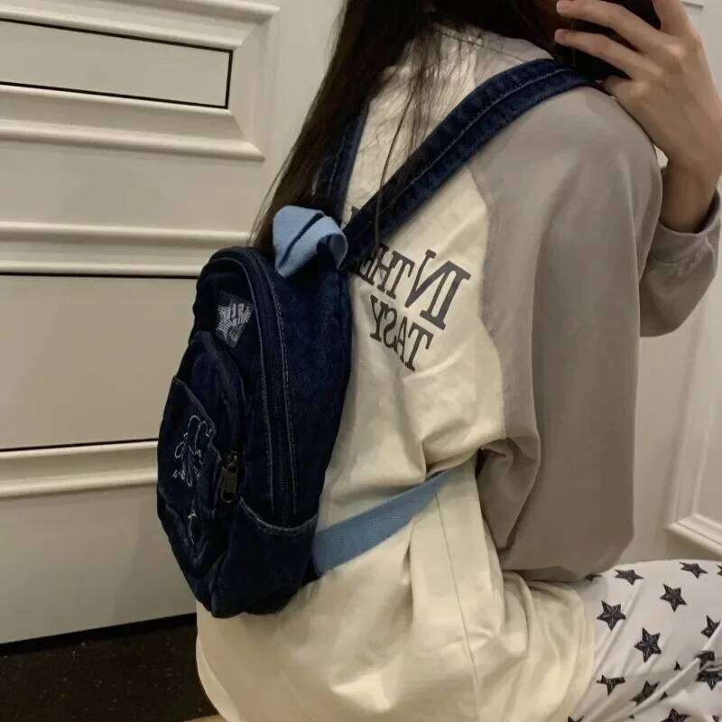 Large Capacity Student Schoolbag Japanese Simple Kawaii Cat Denim Handbag Shoulder Bags Cute Women Backpack 2025 ItaBag