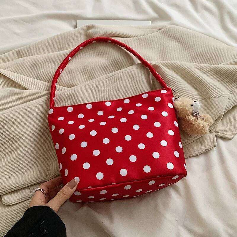 Women's Satin Polka Dot Korean Shoulder Large Capacity Bucket Bag Hangbag For Women With Pendant