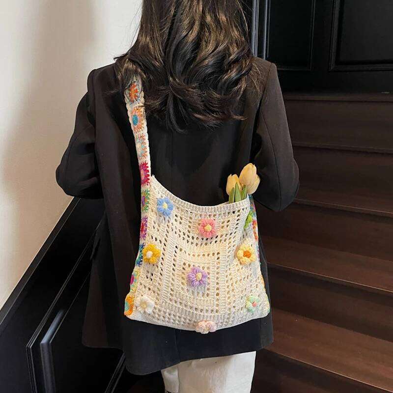 Women Cute Knitting Tote Wear Resist Lovely Woven Stylish Knit Shoulder Seaside Trip Shopping Beach Bag XJ260130