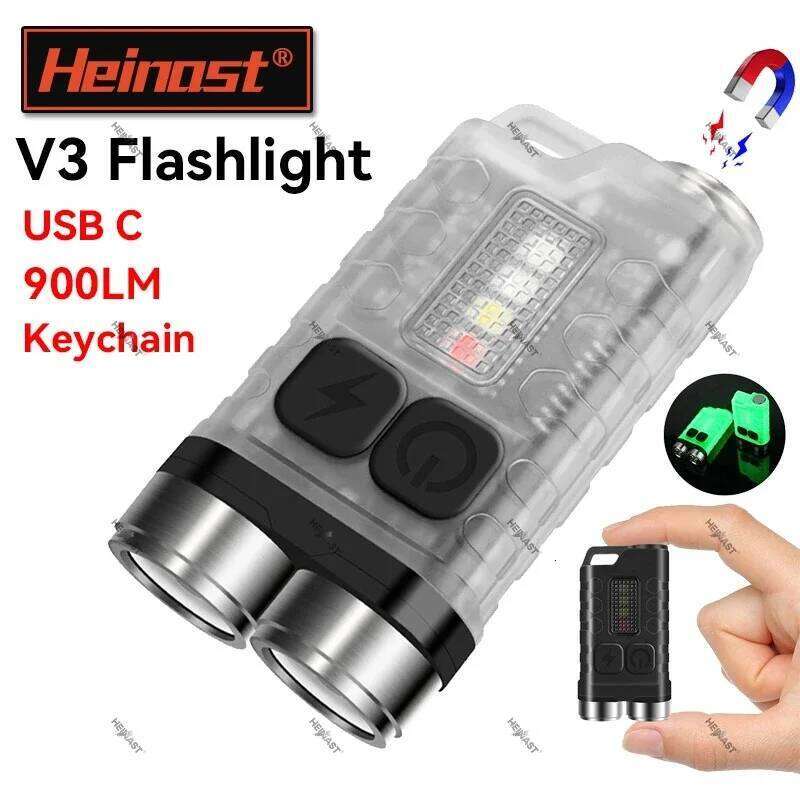 Mini Portable V3 EDC Handheld Flashlight USB Rechargeable Pocket Torch Magnetic Keychain Light with Red and Blue Blinking Lamp H260131