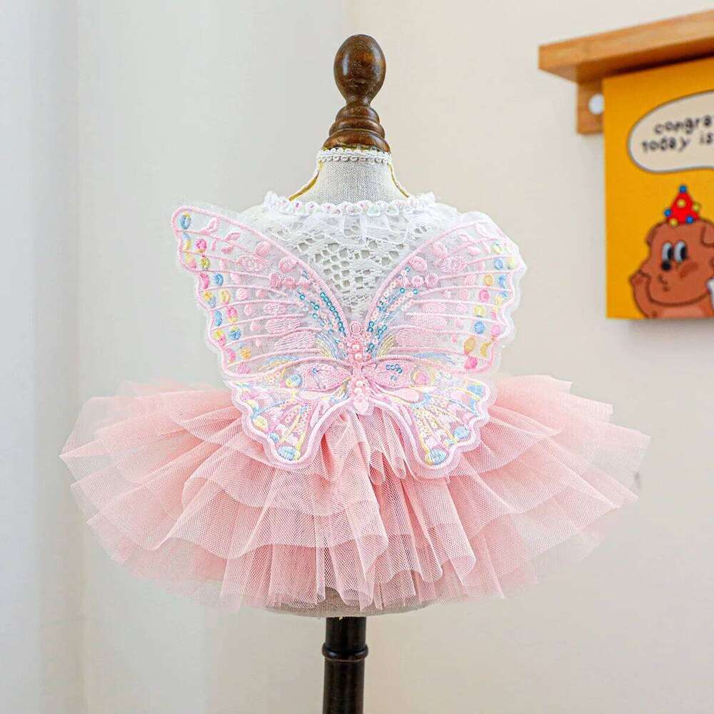 Princess Dress Butterfly Lace Costumes For Dog Chihuahua Yorkie Clothes Wedding Party Cooling Vest With Rose Bows Tutu Skir H260129