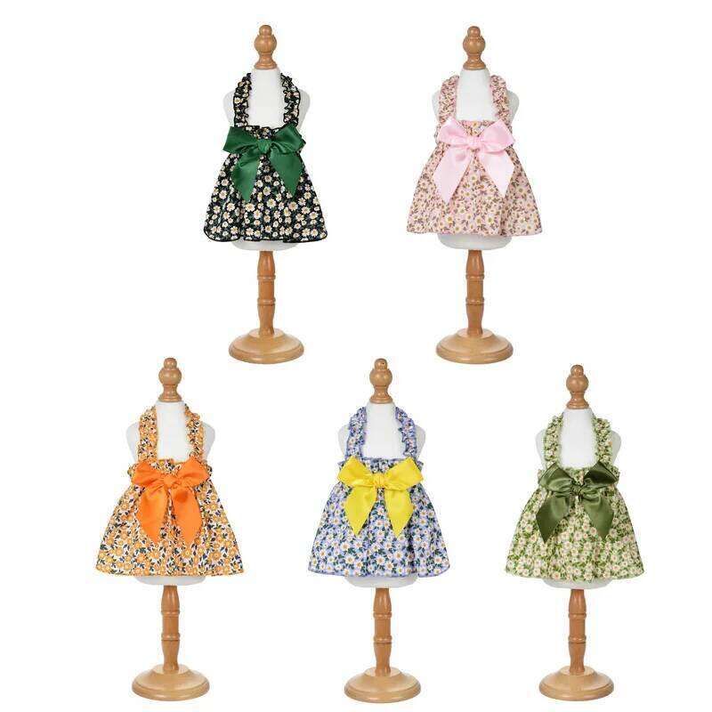 New spring and summer small wrinkled chrysanthemum strap cotton princess dress pet elastic dog clothes lady skirt H260130