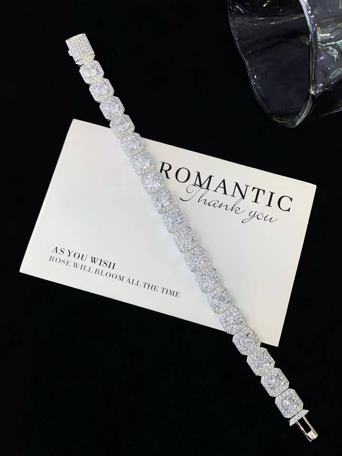 Luxurious ICEWALD 9K White Gold Lab-Grown Radiant Cut Filled Diamond Tennis Bracelet Fully-Embedded Exquisite Bangles