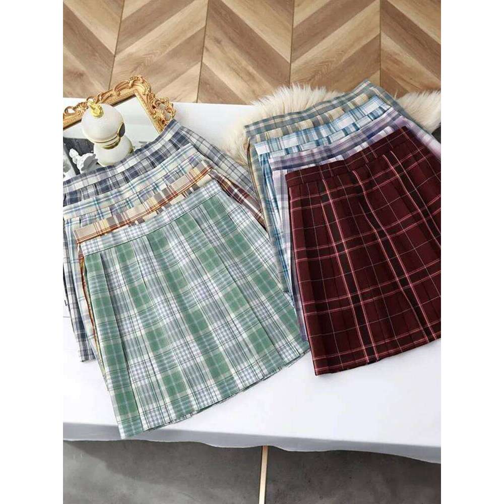 JMPRS Women Pleated Summer JK Girls Plaid Preppy Dance Mini Skirt A Line Harajuku Japan School Sexy Mujer Faldas XJ260131