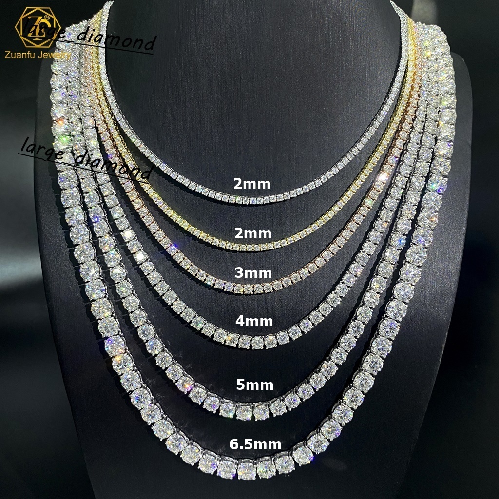 Factory Direct Sales Fine Jewelry Body Chain 3mm 4mm 5mm Hip Hop Moissanite Chain Necklace Sterling Silver Tennis Chain for Men