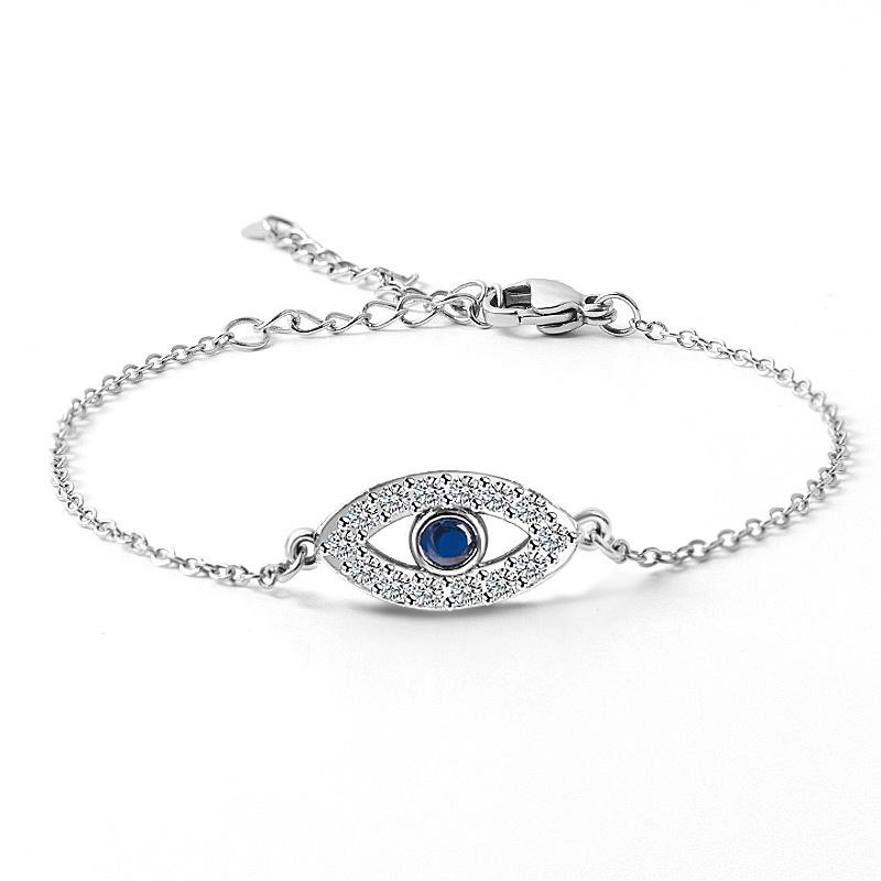 Boho Blue Zircon Evil Eye Pendant Bracelet for Women 18K White Gold Plated Elegant Good Luck CZ Crystal Eye Hand Chain Delicate Diamond Bracelet Weddi