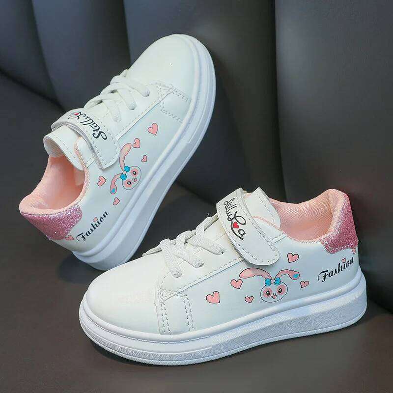 Girls' White Spring Children Anti-skid Leather Solid Soles Children's Shallow Mouth Sport Shoes Size 26-37 Y260128