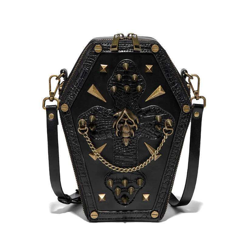 Vintage skull shoulder with willow nail decoration Stylish statement crossbody bag