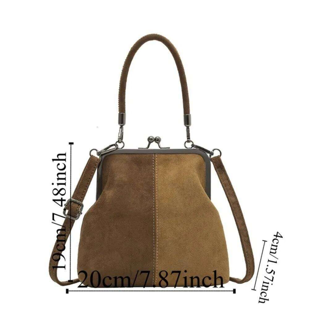 Large Capacity Retro Frosted Handbag Kiss Lock PU Leather Crossbody Clip Closure Short Handle Clutch Shoulder Bag XJ260131