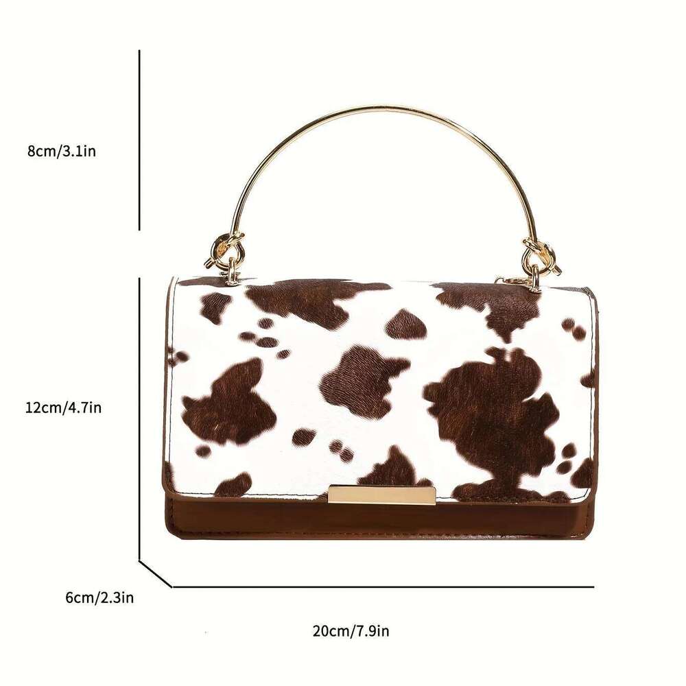 Ladies' cow print hand-held bag, crossbody with detachable chain, fashionable women's bag H260131
