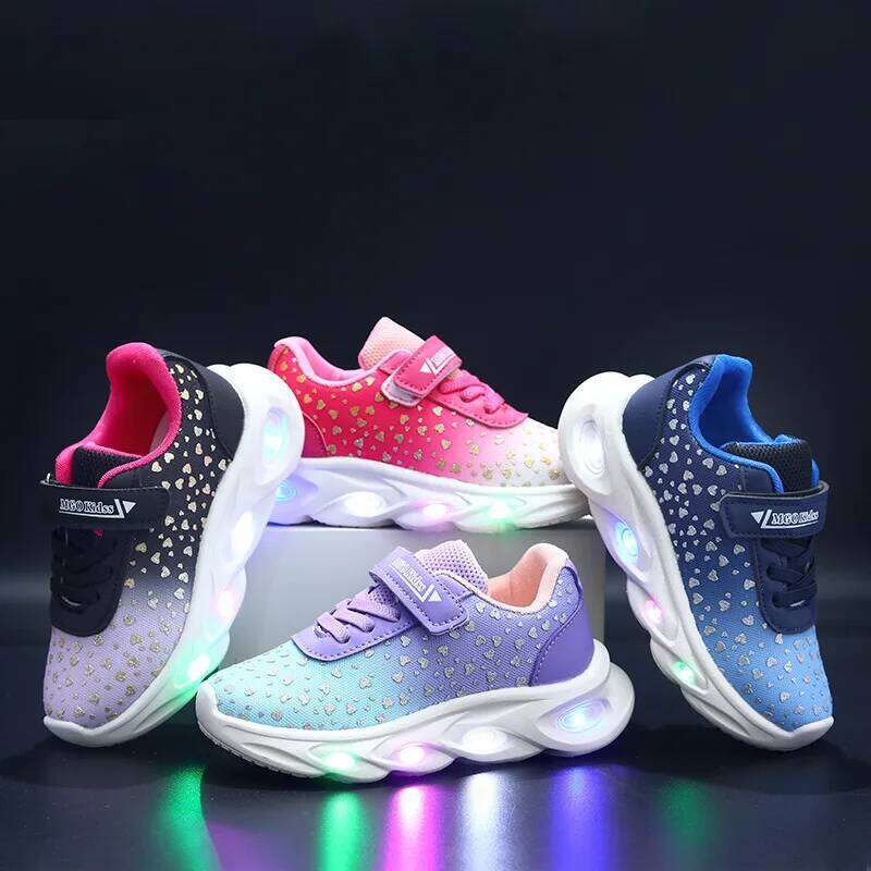 Kids' Casual Shoes Children Led Light Spring Outdoor Sneakers For Breathable Anti-slip Black Blue Pink Size 21-30 Y260128
