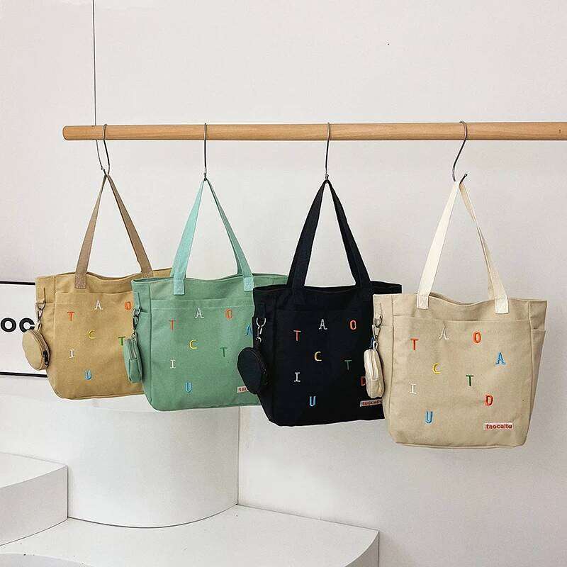 Canvas bag - Women's 2025 model, large capacity, simple design, hand-held, shoulder bag, casual travel, letter-shaped, offi
