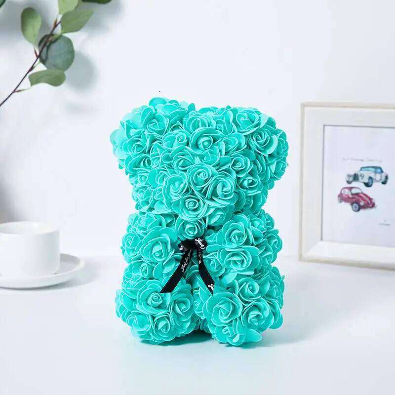 20cm Romantic Valentine's Day Creative Eternal Christmas Rose Hug Bear Wedding Flower Decoration Gift Y260131