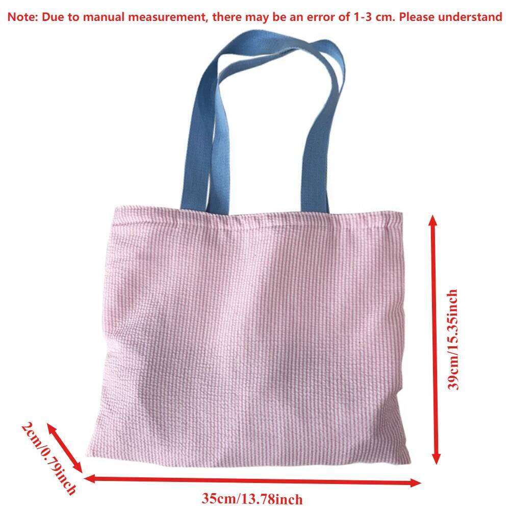 Large Capacity College Book Tote Stripe Contrast Color Women's Canvas Shoulder Zipper Handbags Simple Commuter Shopping Bag