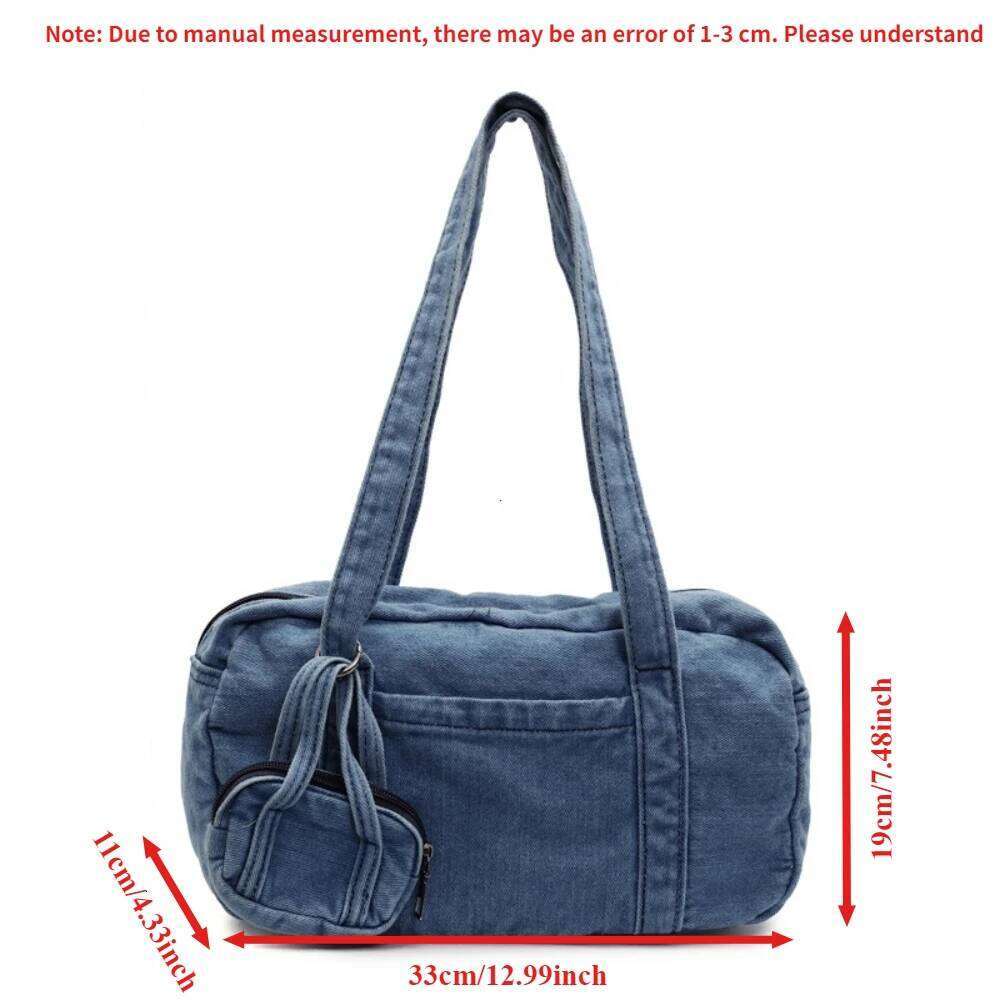 Large Capaci Denim Shoulder Women's Casual Sle Pillow Commuter Handbag Tote balos Soft Fabric Zipper Closure