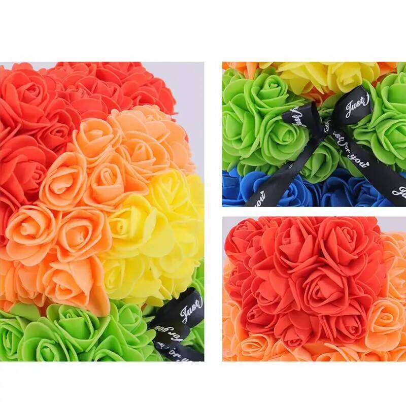 Cute Rose In Bear Shape 22cm Handmade Fully Assembled Christmas Flower for Mom Mother Wife Birthday parties Gifts Y260131