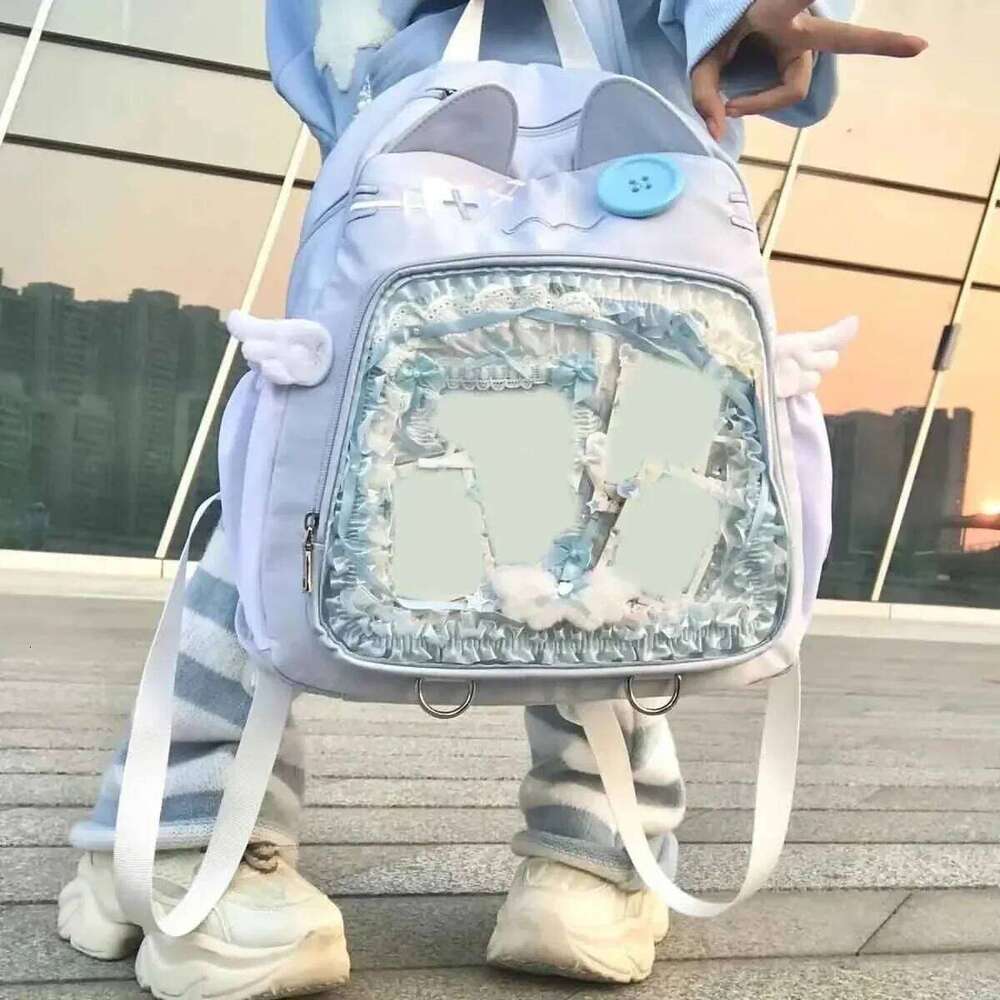 Cute Cat Backpack Women Nylon Japanese Style Casual Fashion Transparent Ita Bag Large Capacity Female Aesthetic Backpacks bolsa