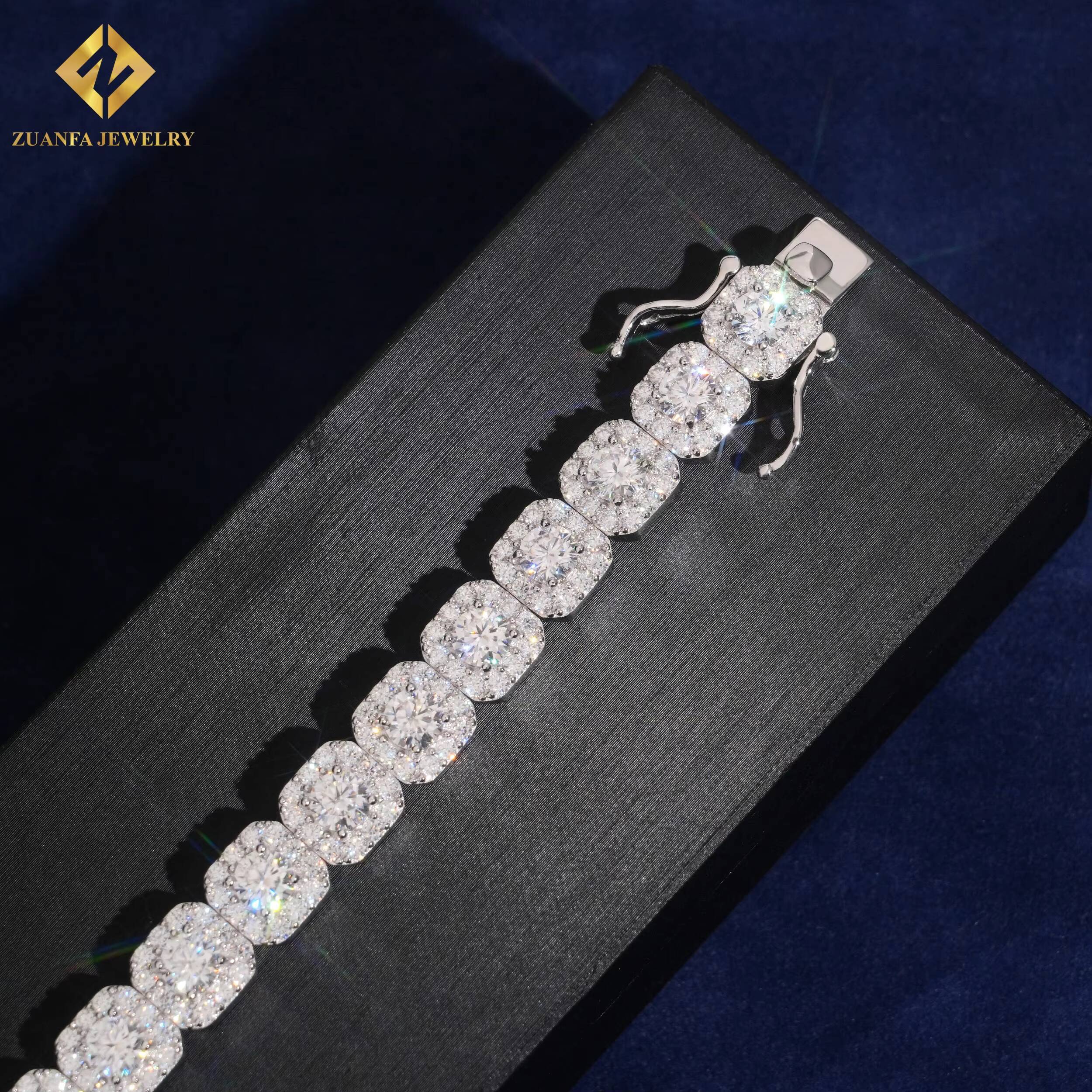 High Quality Hip Hop Moissanite Jewelry 10MM 925 Sterling Silver Iced Out VVS Moissanite Diamond Cuban Link Chain Bracelet Men