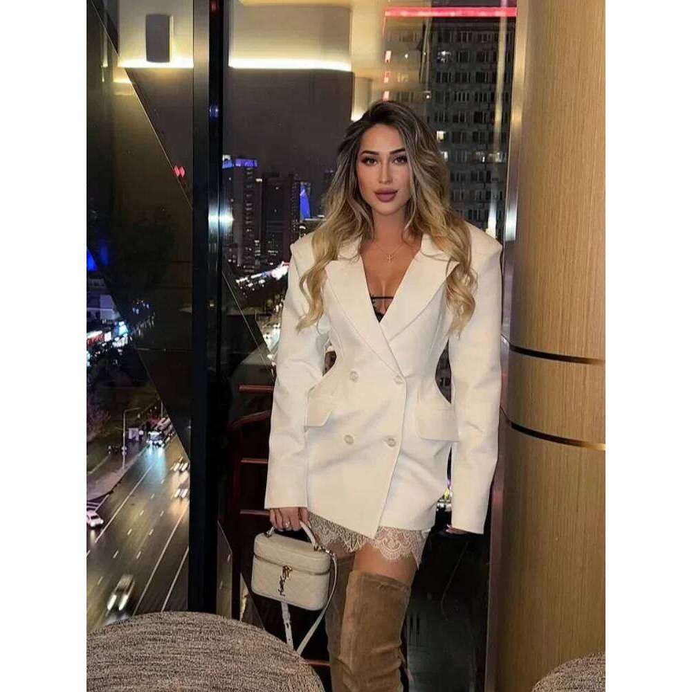 Chic Waist Cinching Women Mini Dress Fashion Full Sleeve Deep V-Neck Double Breasted Short Dresses Lady Daily Party Street Gown