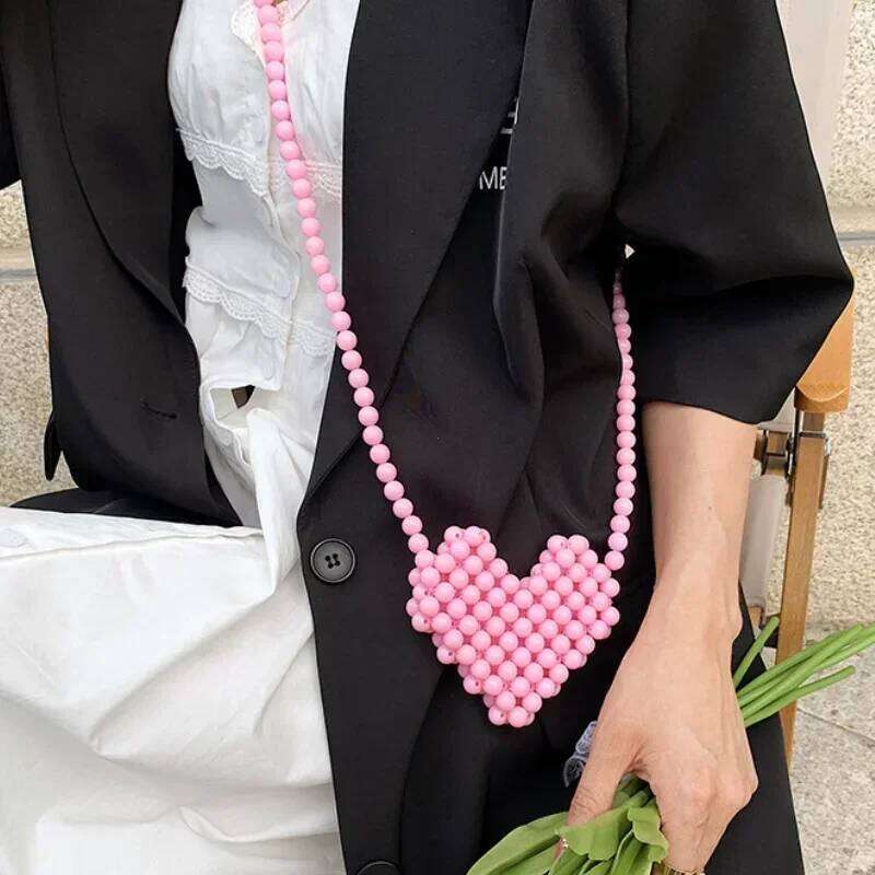 Mini Lipstick Handbags Pearl Women's Bag Crossbody Multicolor Love Shape Work Beads Women Spring and Summer All-match Fashion