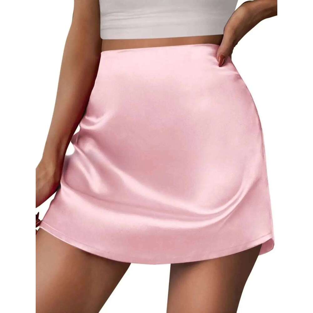 Classic Stain Mini A-Line Stretchy Short Sexy Satin Silk Skirt Girls XJ260131