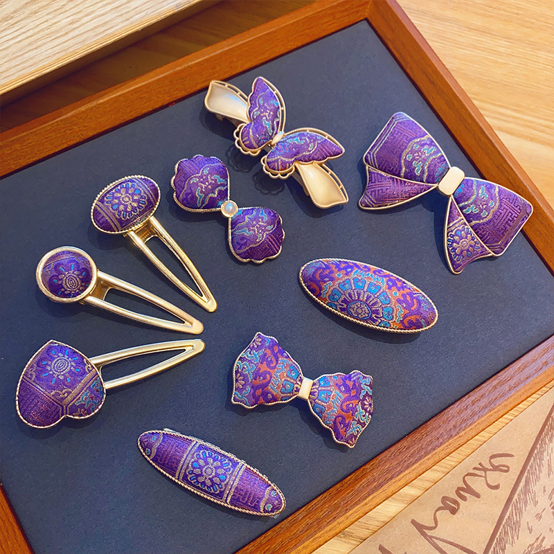 New Purple Design Chinese Style Hair Clip Duckbill Clip Spring Clip Edge Clip Side Clip Fashionable And Versatile Daily Matching Hair Clip