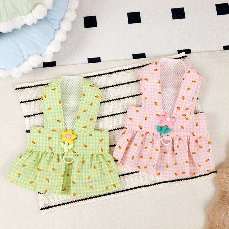 Trendy Spring Summer Pet Dog Costume - Floral Ragdoll Traction Skirt with Breathable Mesh Cute Puppy Dress H260129