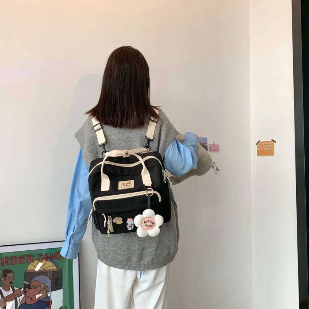 3 In 1 Backpack for Teenage Girl Ring Buckle Portable Travel Shoulder Bag Female Small Schoolbag Badge Woman Rucksack Satchel
