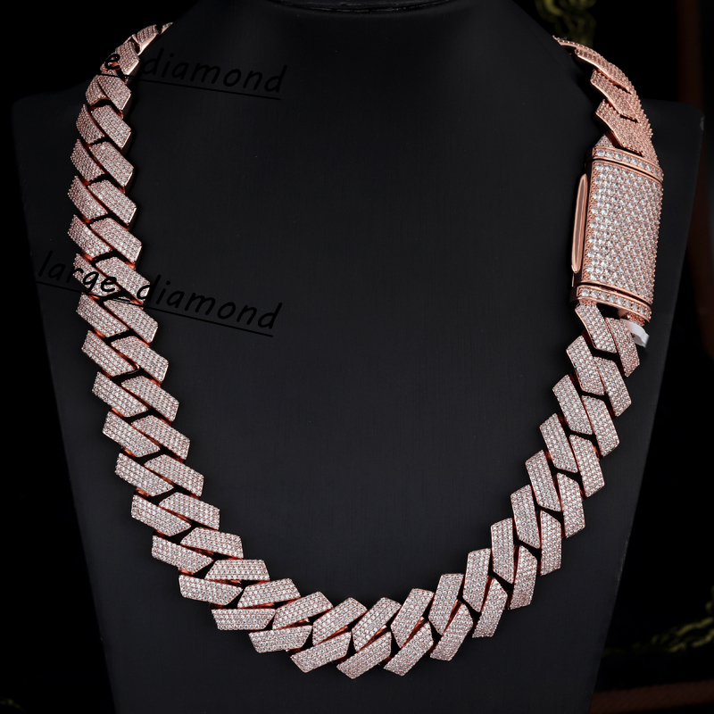 Wholesale Price Heavy Silver Weigh 20mm 4rows VVS Moissanite Diamond Rose Gold Plated Cuban Link Chain for Man Hip Hop Necklace