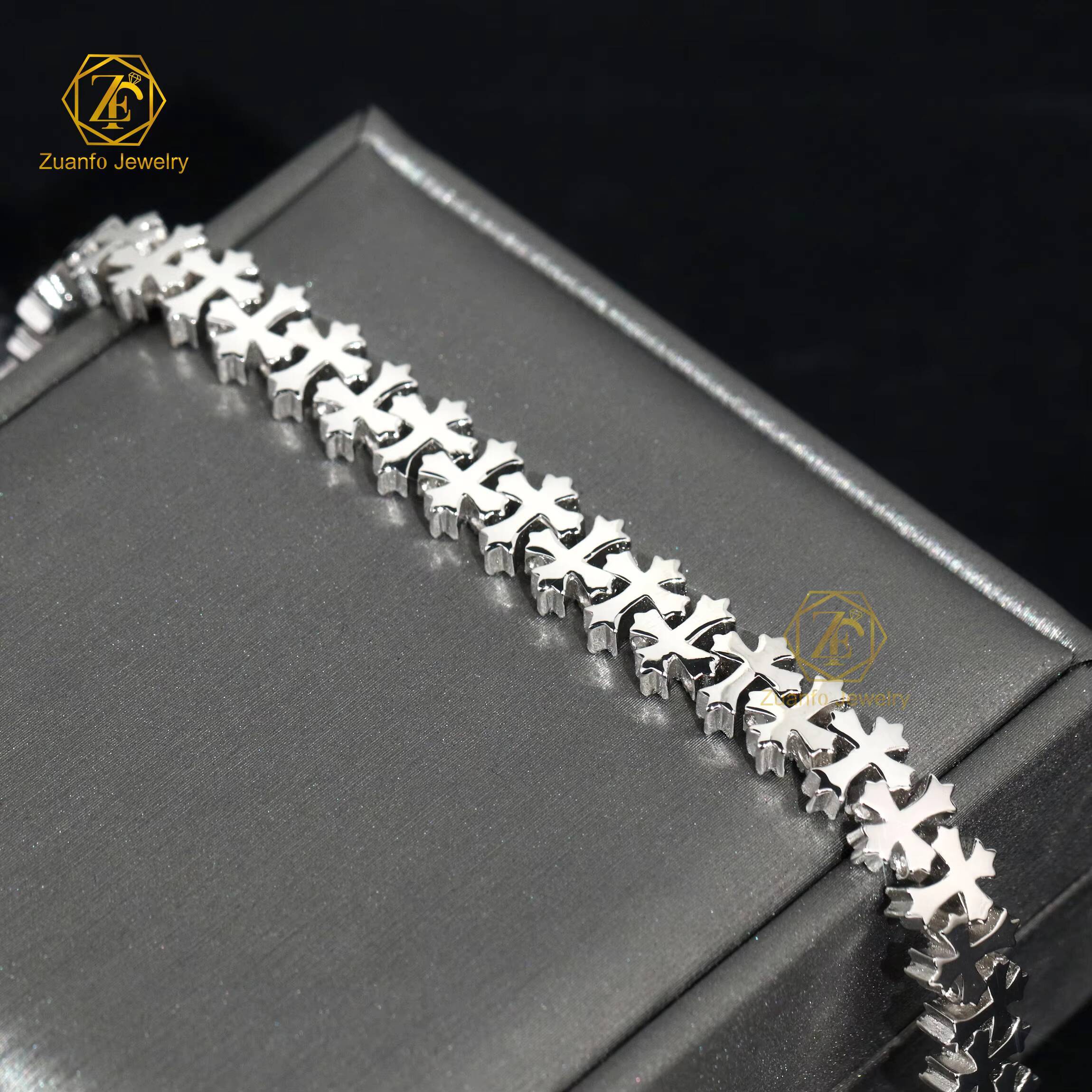 Rapper Jewelry Iced Out Cross Design Moissanite Cuban Chain Bracelet Hip Hop Bracelet 925 Silver Cuban Link Bracelet