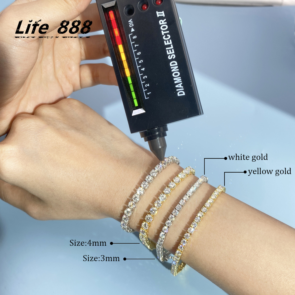 Hip Hop Jewelry Pass Diamond Tester 2mm 3mm 4mm 5mm 65mm 925 Silver Iced Out VVS Moissanite Diamond Tennis Chain Bracelet