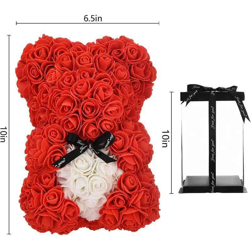 25cm Artificial Flowers Bear White Red Rose Valentines Day Gift Box Girlfriend Anniversary Wedding Dedcoration Y260131