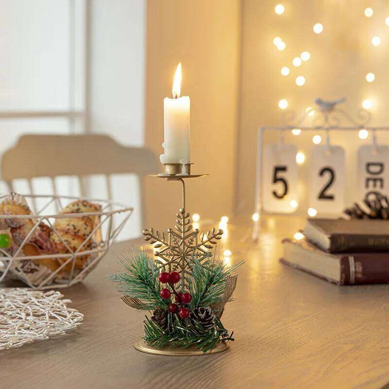 Christmas Santa Claus Candlestick Star Xmas Tree Elk Snowflake Metal Candle Holder For Home Desktop Ornament Navidad 2023 Gifts Y260131