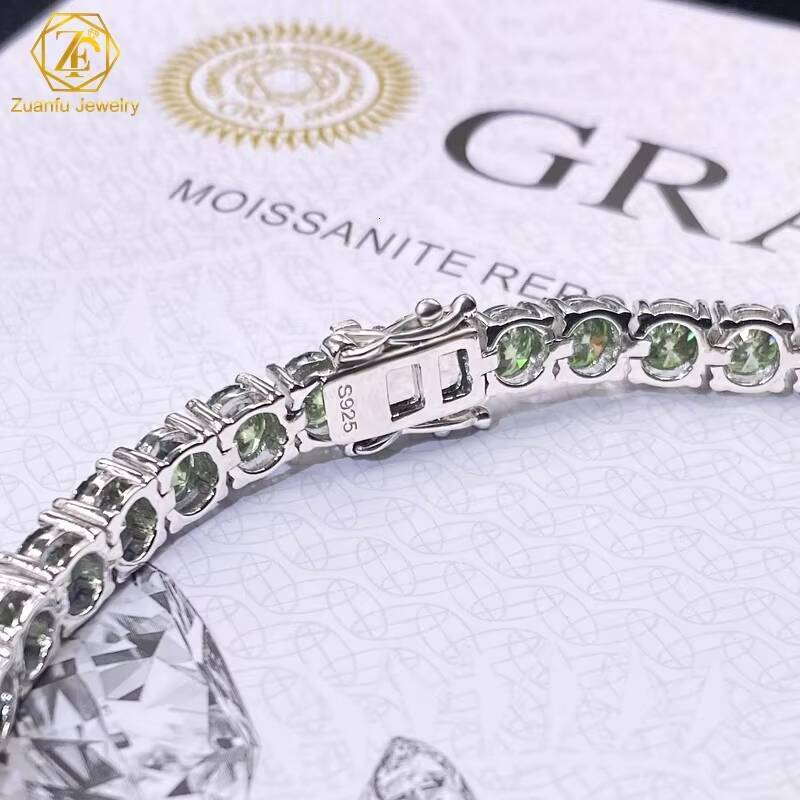 5MM 7inch Round Cut Tennis Bracelet Blue-Green Mossanite Diamond Gold Plating Women Jewelry Wholesale Iced Out Tennis Bracelets