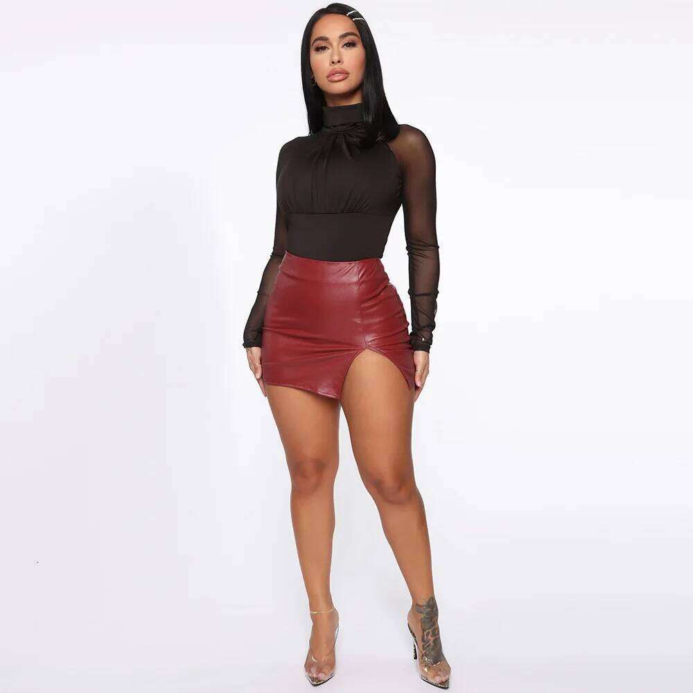 High Waist Hip-Wrap Short Sexy Black PU Leather for Nightclub with Zipper Decoration Women's Western-Style Skirt XJ260131