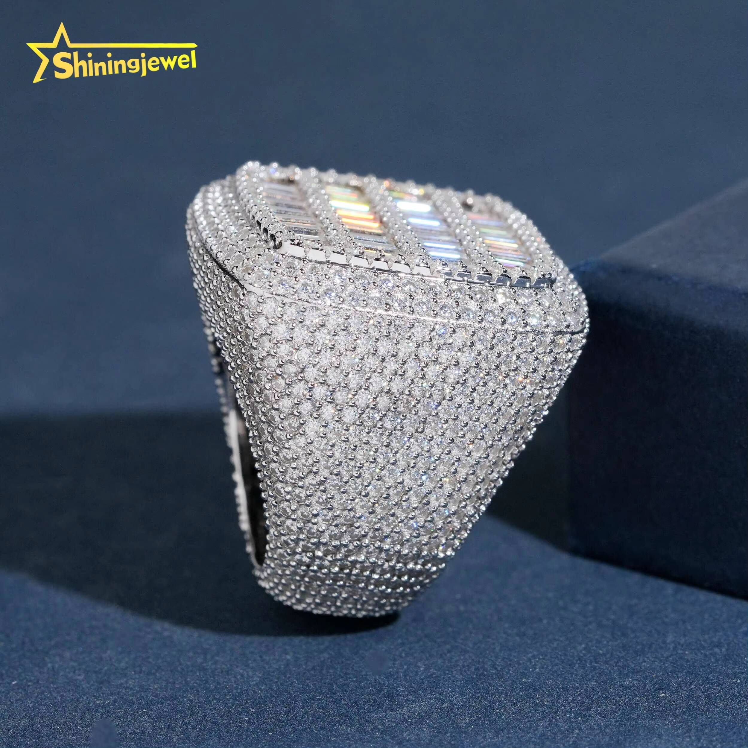 Chunky Heavy Championship Ring Baguette Pass Diamond Tester Hip Hop Jewelry 925 Fully Iced Out Jewelry Ring Moissanite Men