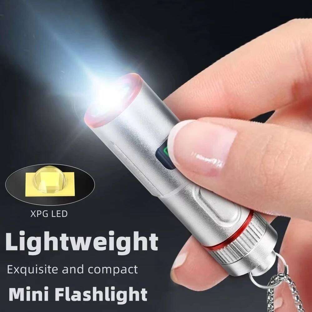 1000LM MINI Portable LED Flashlight USB Rechargeable Torch with Necklace Keychain Flashlights Camping Fishing Pocket Lantern H260131