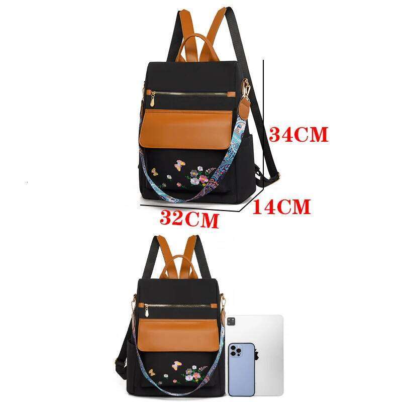 Embroidered Design Backpack Anti Theft Large Capacity Women Backpacks Oxford PU Patchwork Bookbag 3IN1 Female Shoulder Back Pack