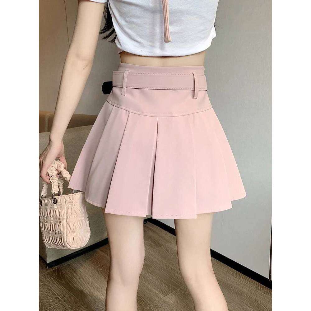 Zoki Japan Sweet Belt White Pleated Women Sexy High Waist Mini Summer Preppy Style Female Casual A Line Pink Skirt XJ260131