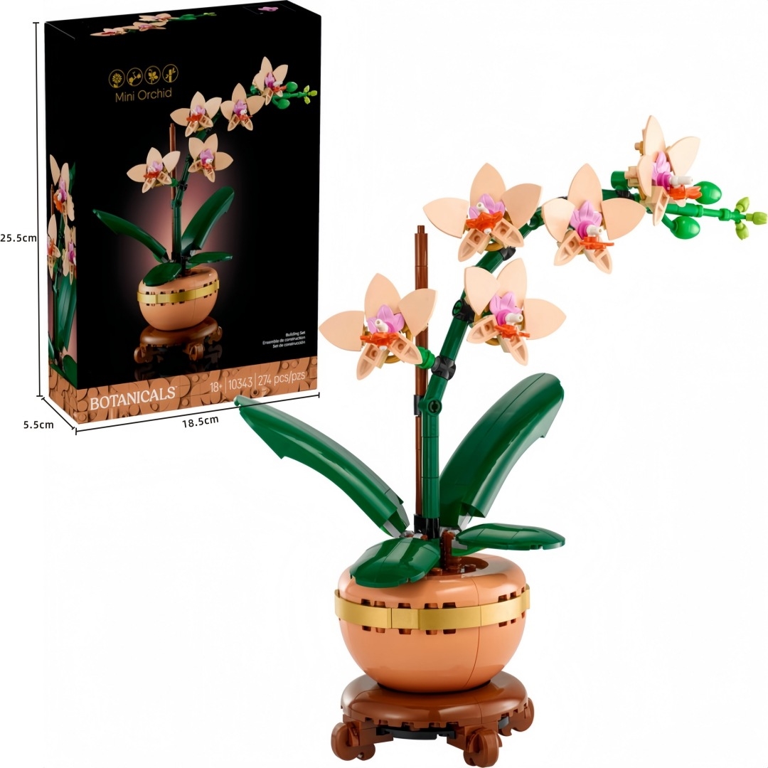 Cross-border new-style building block flower golden chrysanthemum, auspicious bamboo, proud plum - 10344 flower bouquet assembly toy gift
