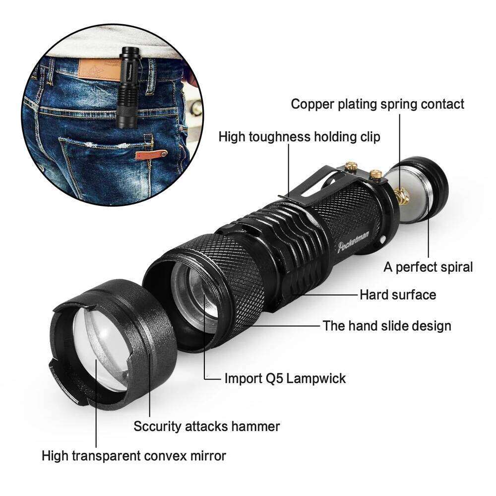 5 PCS Mini Brightest Led Flashlight Tactical Flashlights Powerful LED Torch Zoomable Flashlamp Powered by AA batteries or 14500 H260131