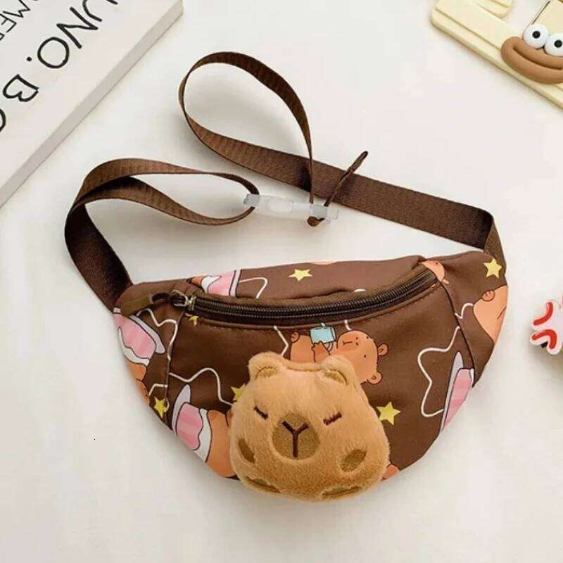 Simple Adjustable Shoulder Strap Large Capacity Waist Cartoon Capybara Children's Chest Bag with Plush Doll