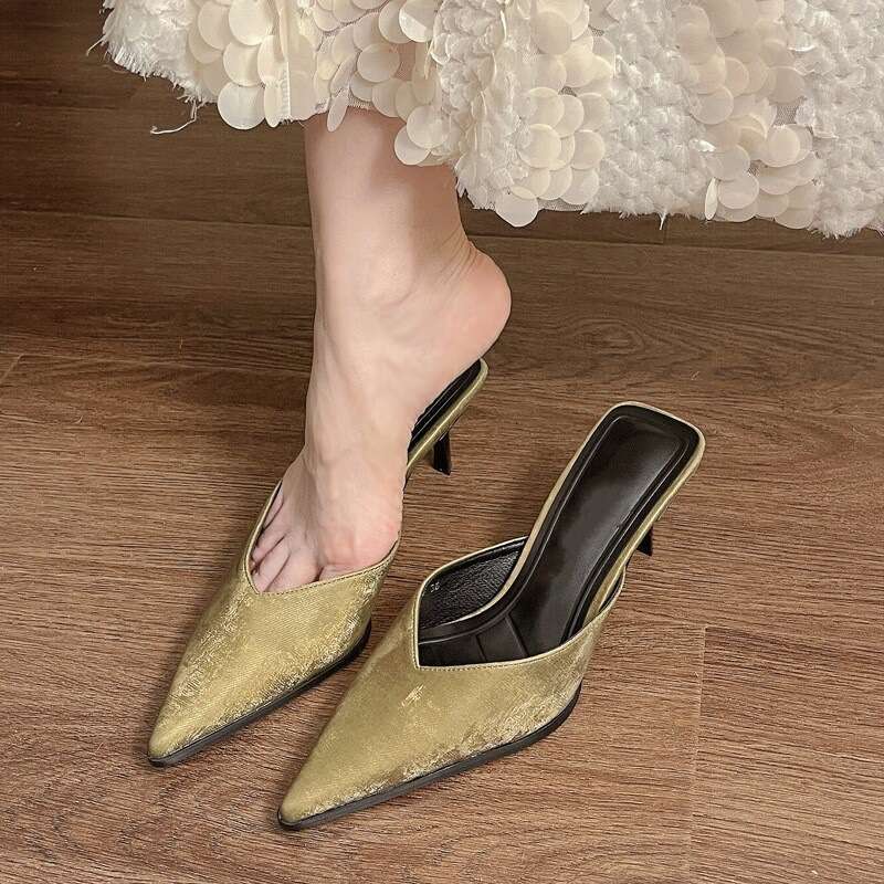 With Box Design Shoe New Pointed Toe Stiletto Mules High Heels Elegant pointed Toe Half Slippers for Women Outdoor Wear Free Gift