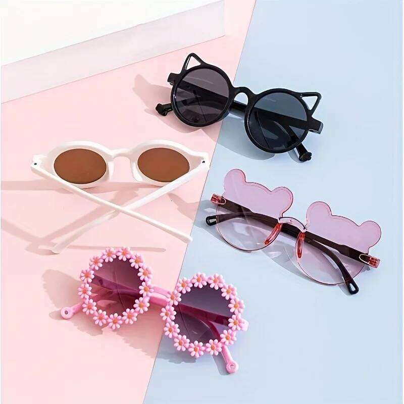 4pcs Cute Square Frame and Bear Ear Shaped Fashion Glasses H260130