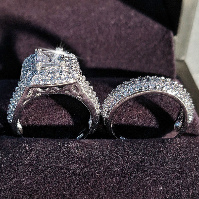 Huajie 925 Silver White Zircon Micro Pave Ring Luxurious Fashionable Womens Ring