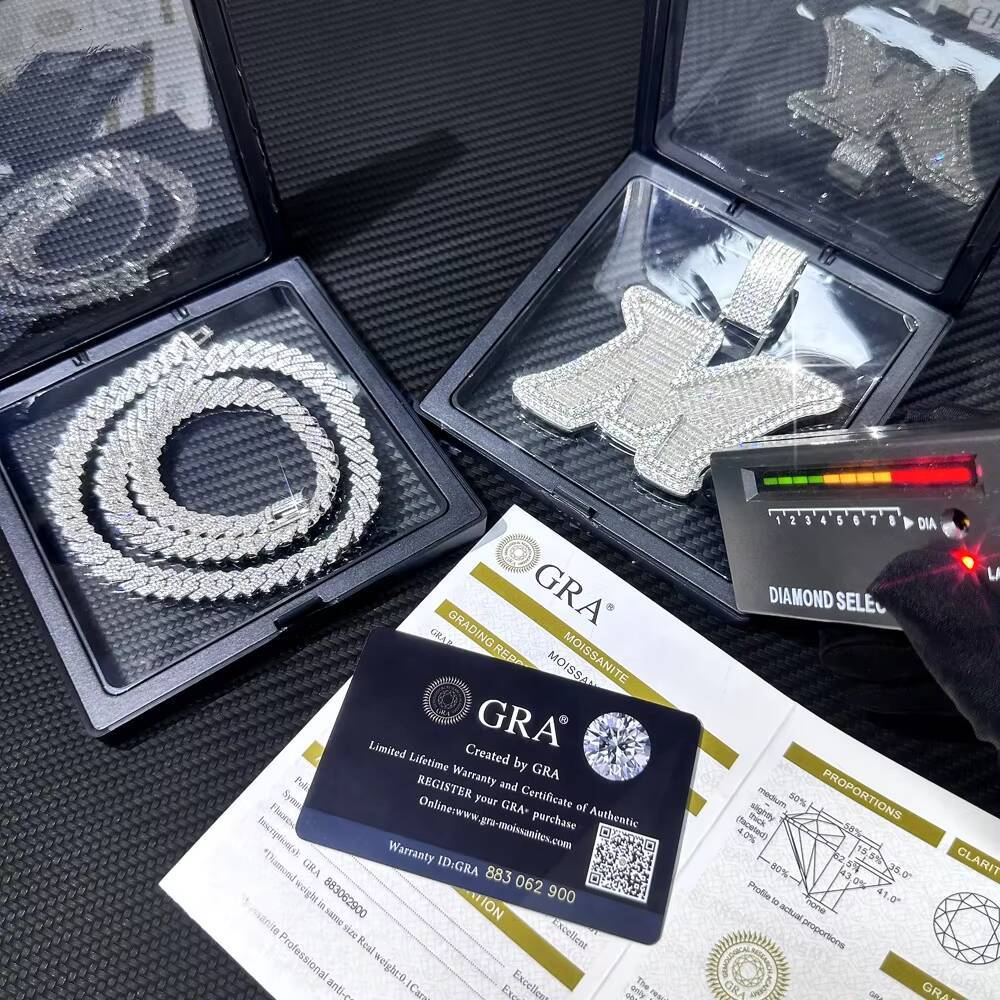 Custom Personalized 925 Sterling Silver Initial M Iced Pendant Cuban Chain Hip Hop Jewelry for Men Moissanite Pendants Charms