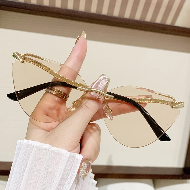 Frameless Cut-edge Cat-eye Sunglasses For Women Anti-uv Personalized Glasses Fashionable Girl Sunglasses For Women 260128