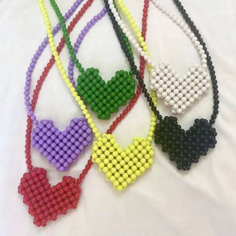 Mini Lipstick Handbags Pearl Women's Bag Crossbody Multicolor Love Shape Work Beads Women Spring and Summer All-match Fashion