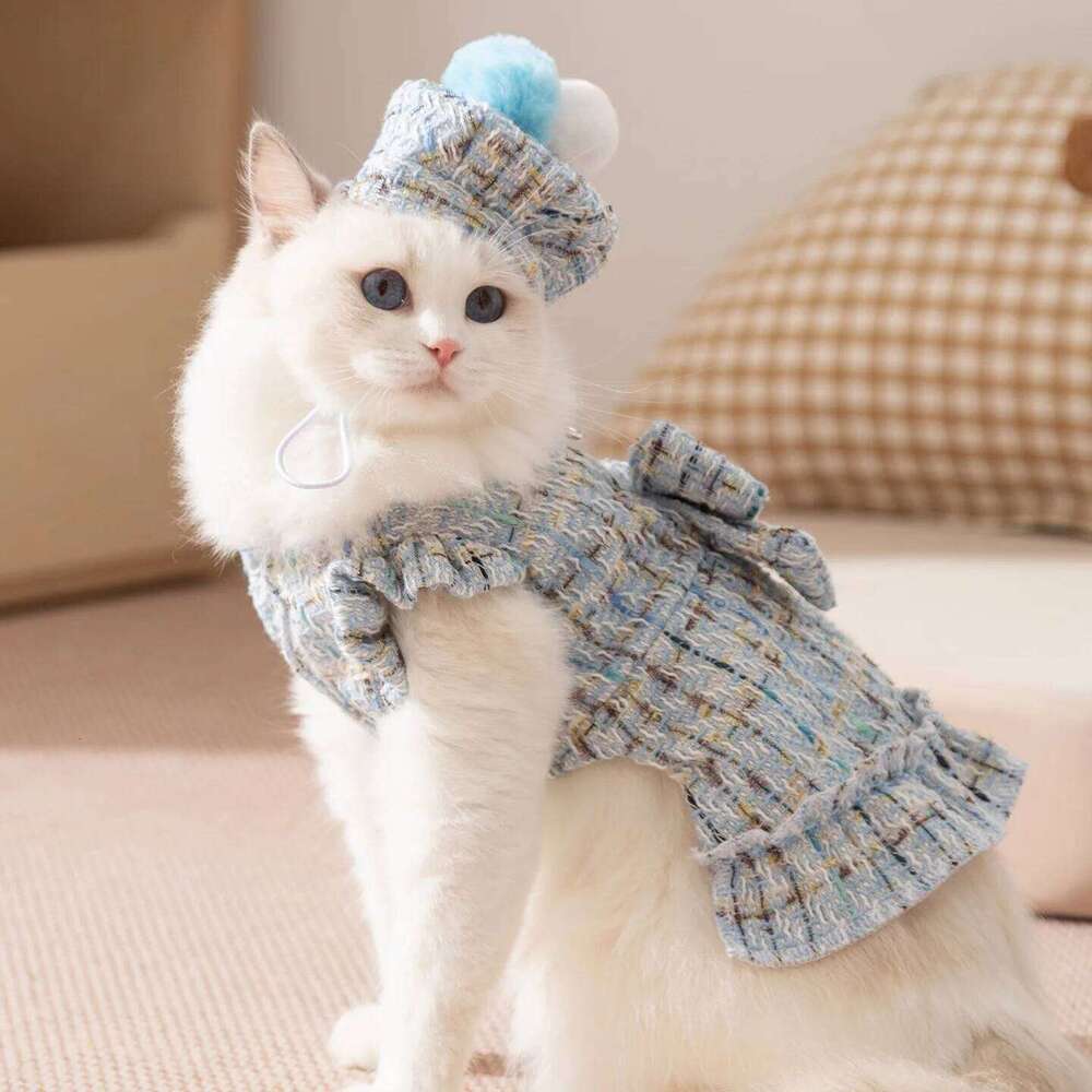 Fleece-Lined Bow Pet Dress Winter Warmth Two-Legged Clothes Pretty Checkered Skirt for Puppies Dog Accessories H260130